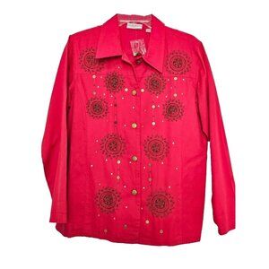 Vintage Quacker Factory Jacket Small Red 100% Cotton  Beaded Lined Womens